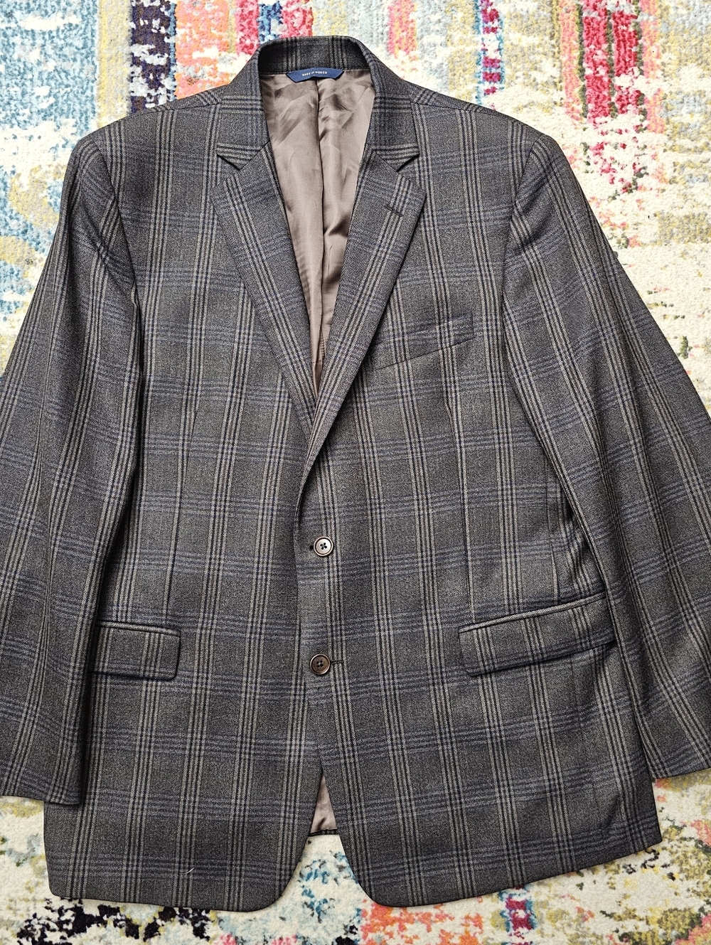 Brooks Brothers Regent Fit Wool Blazer Mens 44R Sport Coat Gray Windowpane Plaid